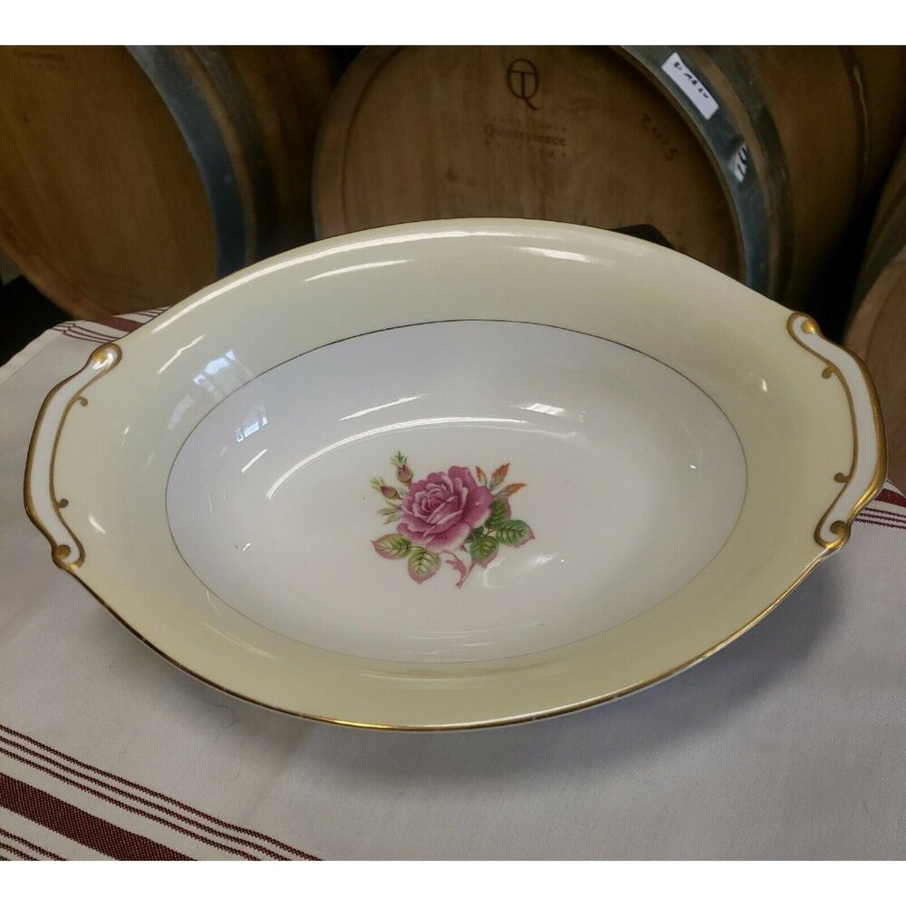 Fuji Rosette Bone China Oval Bowl Serving Dish Hand Painted Japan 11” Floral